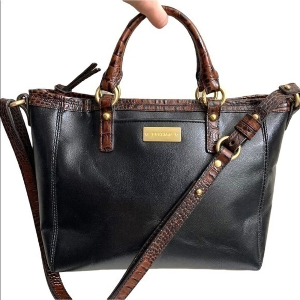 Brahmin black and brown leather two way tote bag